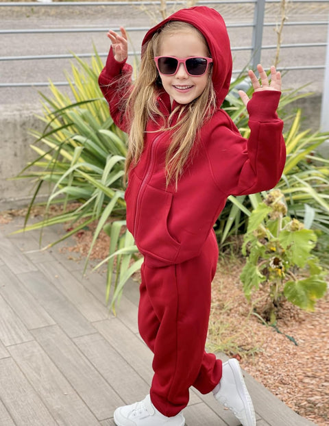 Arshiner Girls 2 Piece Outfit Drop Shoulder Zip Up Hoodies Set