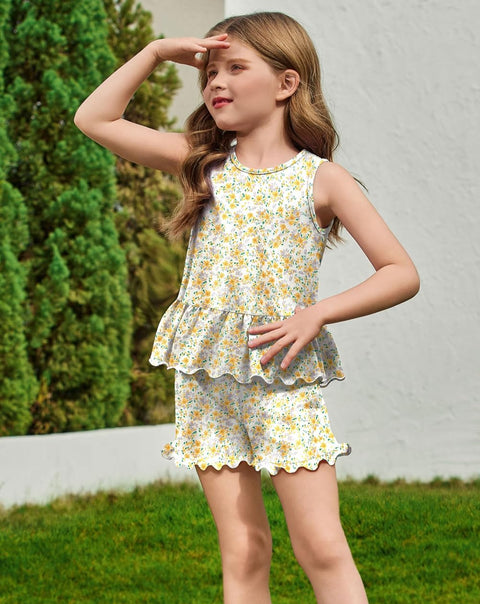Arshiner Toddler Girls Outfit Ruffle Top and Elastic Shorts Set 2-8 Years
