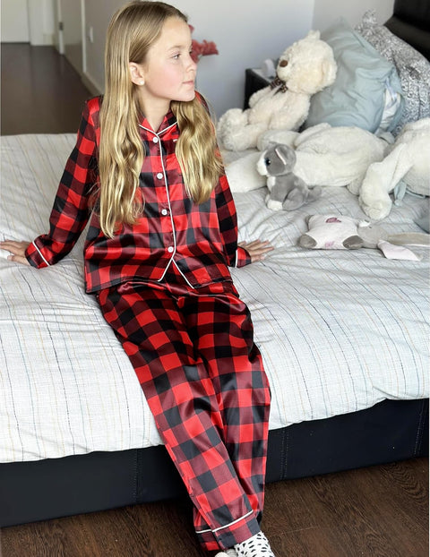 Arshiner Girls Pajamas Silk Satin Pajama Set