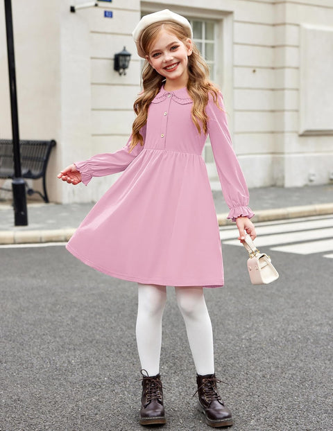 Arshiner Girls Long Sleeve Dress Ruffle Cotton Dresses