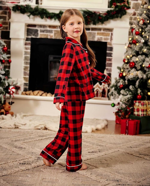 Arshiner Pajamas Set for Girls Plaid Long Sleeve Lounge Set