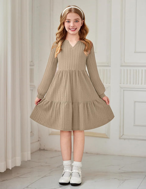 Arshiner Girls Dresses Lantern Long Sleeve Casual Dress