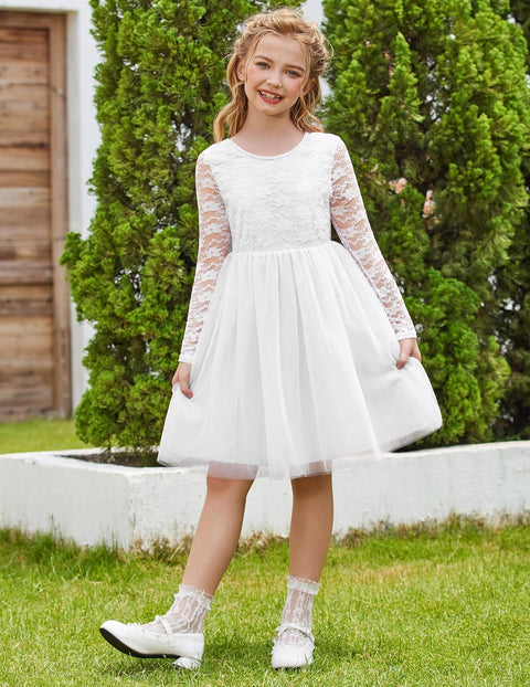 Arshiner Flower Girl Dress V Back Lace Tulle Party Dresses