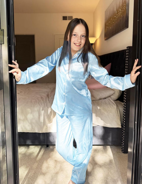 Arshiner Girls Pajamas Silk Satin Pajama Set
