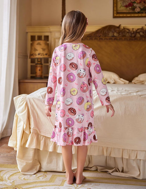 Arshiner Girls' Sleepwear Long Sleeve Cute Nightie Pajama Dress