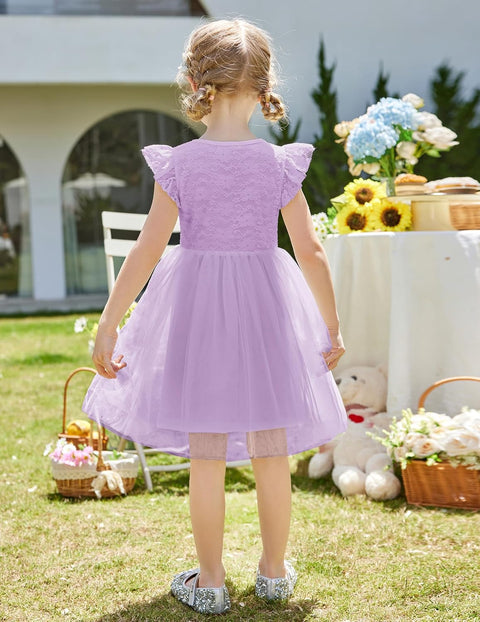 【2-8Y】Arshiner Toddler Lace Tutu Dresses Ruffle Sleeve 3 Layers Tulle Flower Dress
