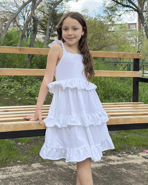 [5-13Y] Arshiner Girls Dresses Ruffle Sleeve Tiered Casual Flowy Swing Sundress