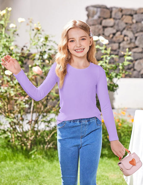 Arshiner Girls Long Sleeve Ribbed Knit Shirts