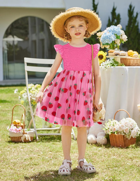 【2-8Y】Arshiner Toddler Lace Tutu Dresses Ruffle Sleeve 3 Layers Tulle Flower Dress