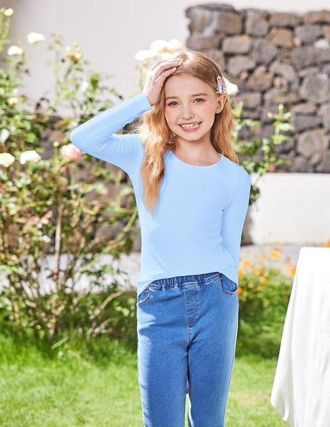 Arshiner Girls Long Sleeve Ribbed Knit Shirts