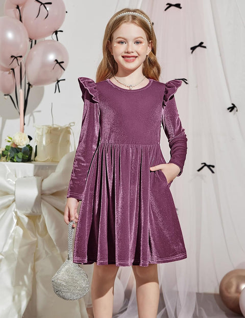 Arshiner Toddler Velvet Dress Little Girls Ruffle Dresses