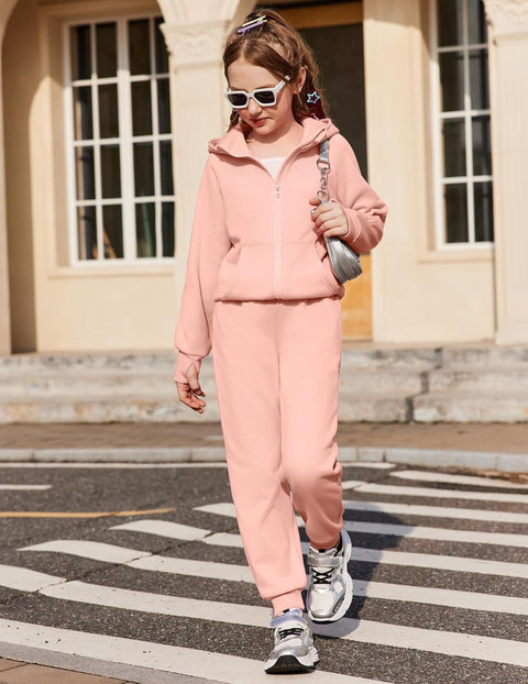 Arshiner Girls 2 Piece Outfit Drop Shoulder Zip Up Hoodies Set