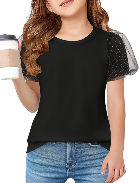 Arshiner Girls Shirts Mesh Puff Short Sleeves Tee Tops