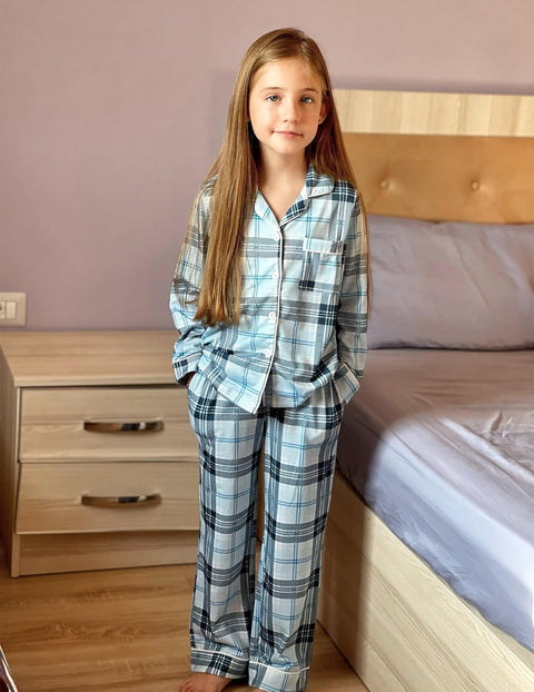 Arshiner Pajamas Set for Girls Plaid Long Sleeve Lounge Set