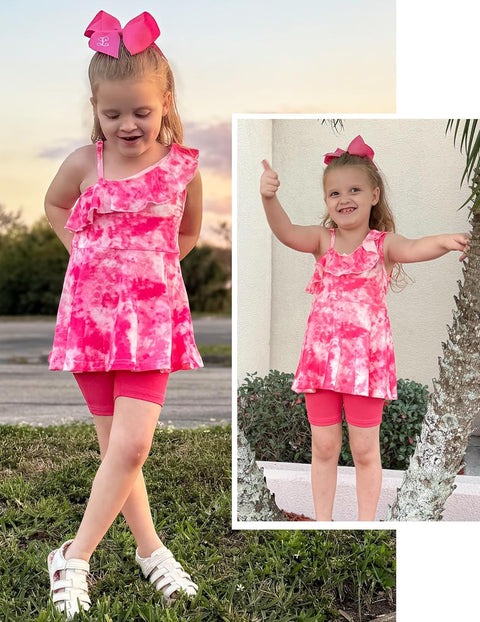 Arshiner Girls 2 Piece Outfits One Shoulder Ruffle Trim Top and Short Sets 6-14 Years