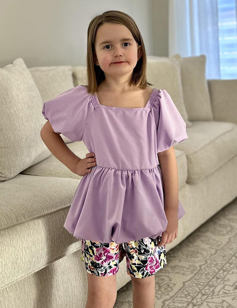 Arshiner Girls 2 Piece Sets Puffed Sleeve Bubble Hem Tops and Short Set