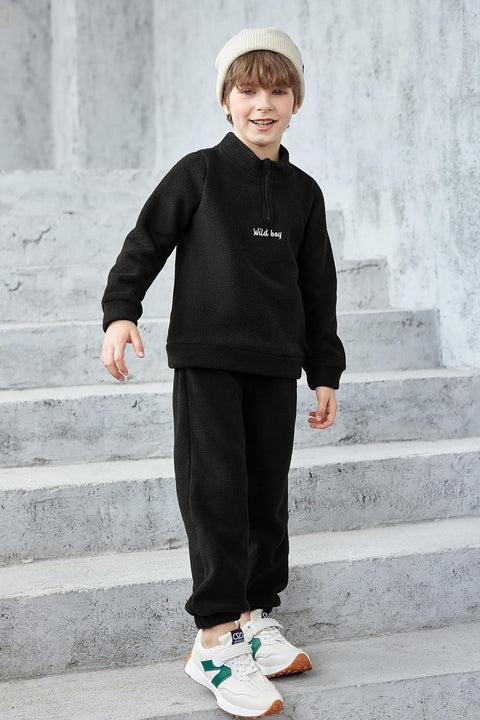 Arshiner Toddler Boys Letter Embroidery Half Zip Sweatshirt & Pants Set