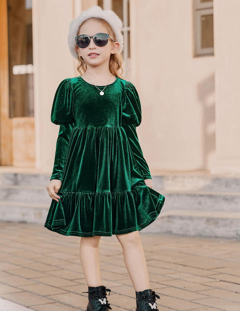 Arshiner Toddler Velvet Dress Girls Puff Party Ruffle Dresses