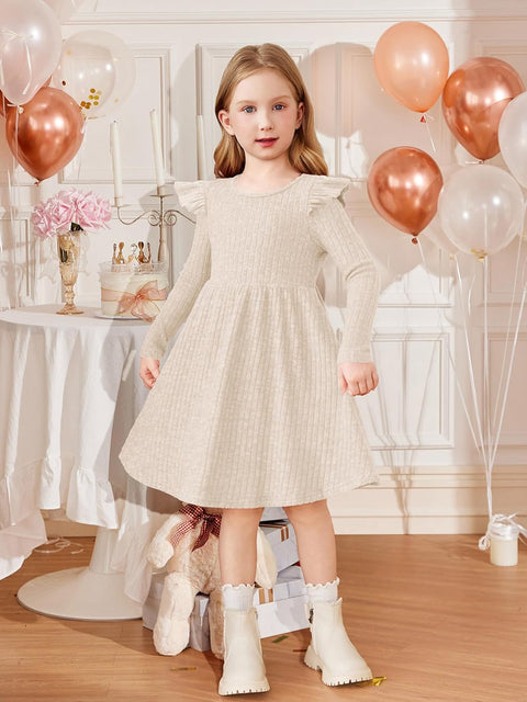 Arshiner Girl Dress Baby Girls Knitted Ruffle Sleeve Dresses