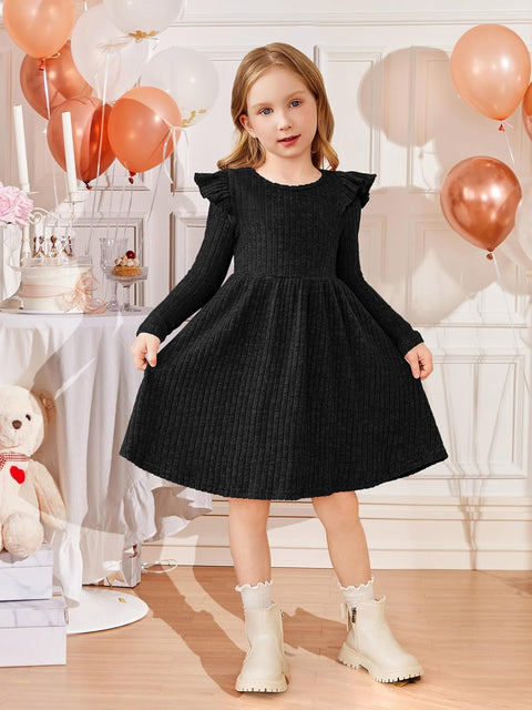 Arshiner Girl Dress Baby Girls Knitted Ruffle Sleeve Dresses