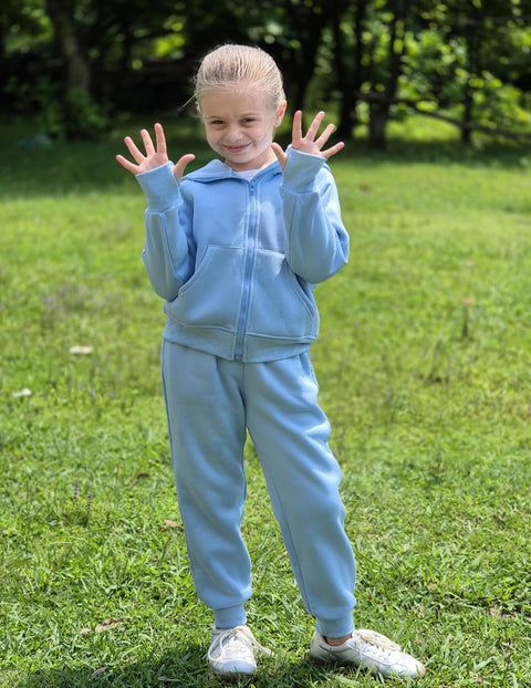 Arshiner Girls 2 Piece Outfit Drop Shoulder Zip Up Hoodies Set