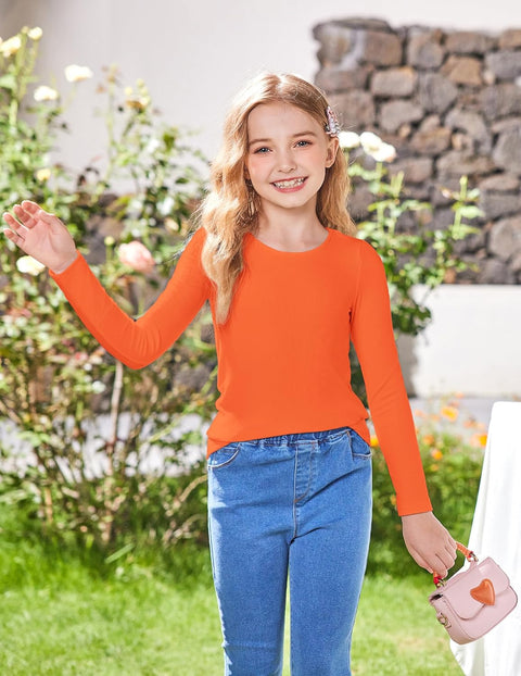 Arshiner Girls Long Sleeve Ribbed Knit Shirts