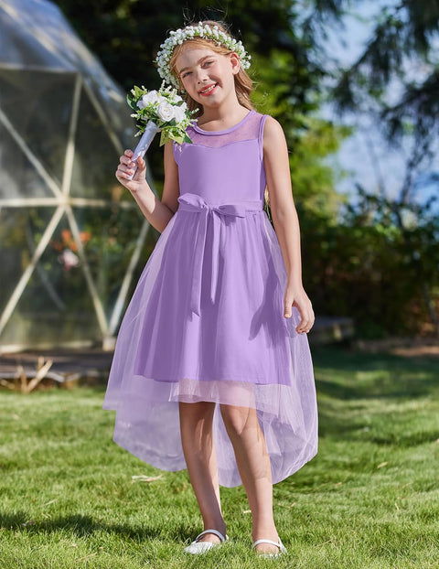 Arshiner Girls Dresses Formal Party Tulle Contrast Mesh Dress with Belt