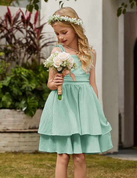 Arshiner Girls Dresses Flowy Tiered Ruched Smocked Back Midi Sundress