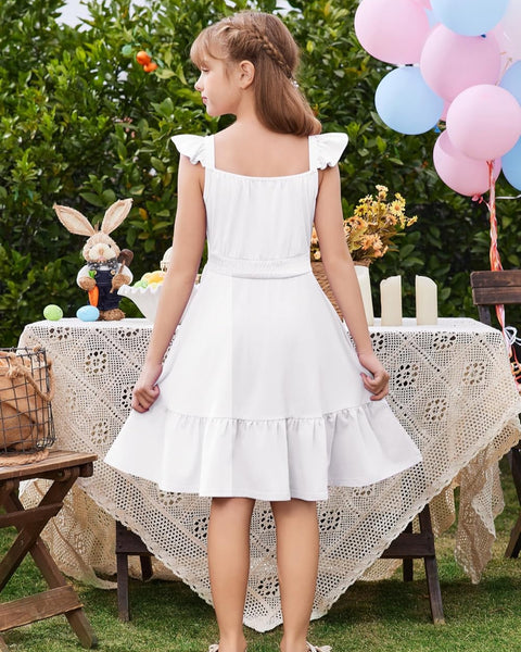 Arshiner Girls Dress Casual Flutter Sleeve Tiered Midi Sundress