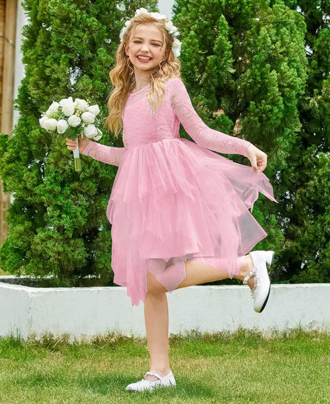Arshiner Flower Girl Dress Toddler Contrast Lace Tutu Tulle Dresses