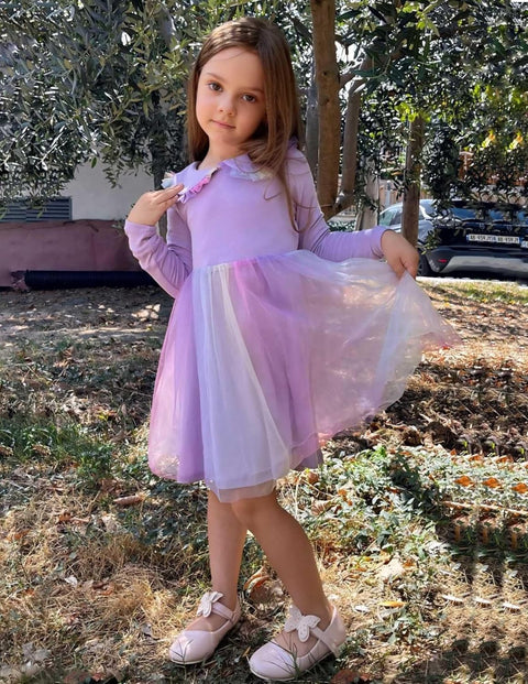 Arshiner Tutu Dress Girls Long Sleeve Peter Pan Collar Party Dresses