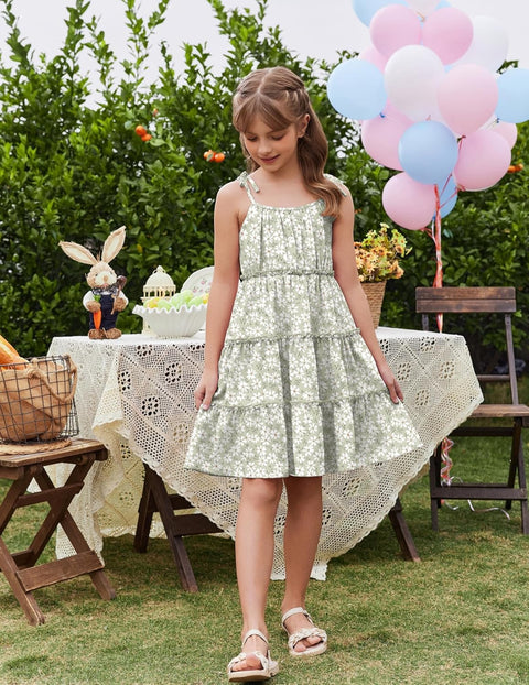 Arshiner Girls' Boho Spaghetti Strap Ruffled Tiered Dresses