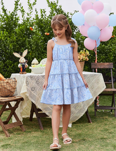 Arshiner Girls' Boho Spaghetti Strap Ruffled Tiered Dresses