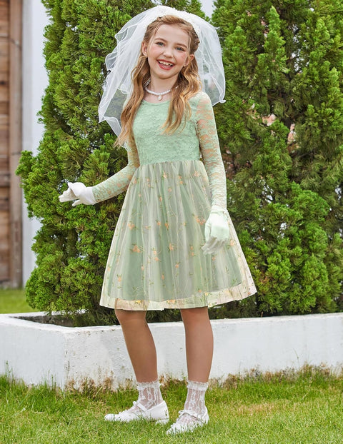 Arshiner Flower Girl Dress V Back Lace Tulle Party Dresses