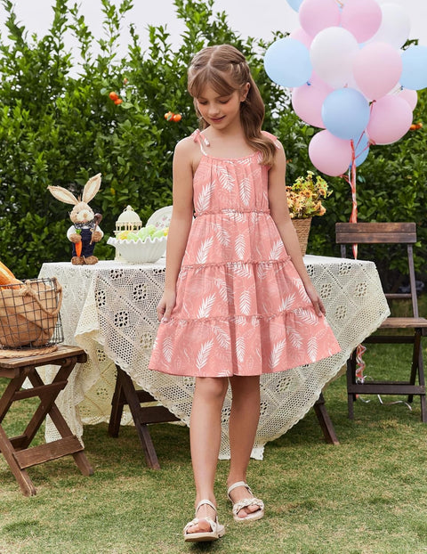 Arshiner Girls' Boho Spaghetti Strap Ruffled Tiered Dresses