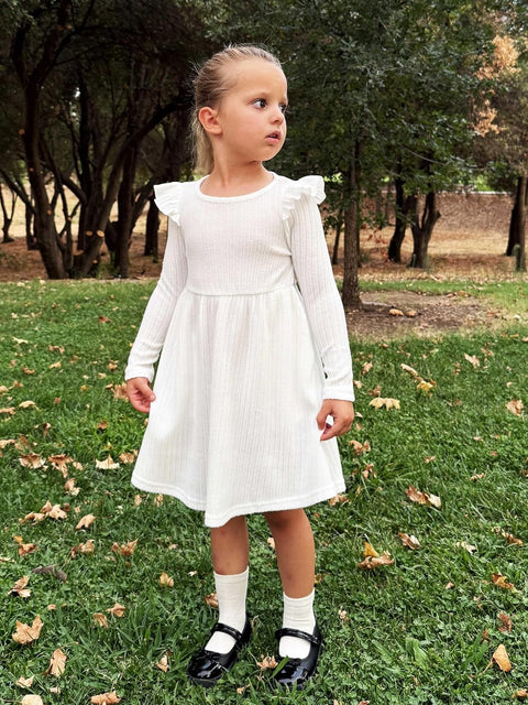Arshiner Girl Dress Baby Girls Knitted Ruffle Sleeve Dresses