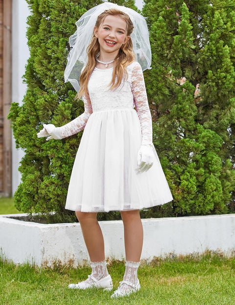 Arshiner Flower Girl Dress V Back Lace Tulle Party Dresses