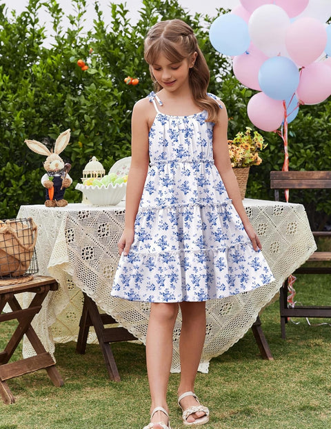 Arshiner Girls' Boho Spaghetti Strap Ruffled Tiered Dresses