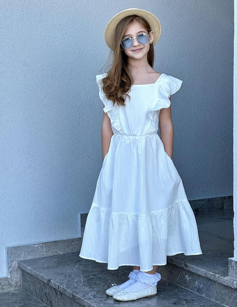 Arshiner Girls Tie Back Dress Tween Boho Flutter Sleeve Maxi Dresses