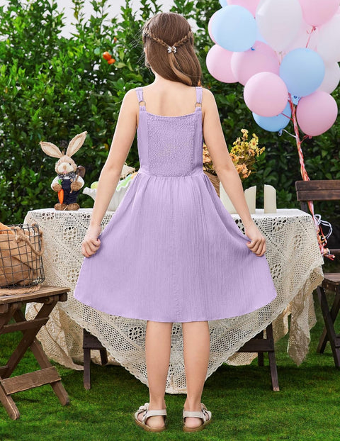 Arshiner Girls Cami Sleeveless Bow Tie Casual Sundress with Pockets for 5-12Y