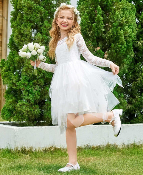 Arshiner Flower Girl Dress Toddler Contrast Lace Tutu Tulle Dresses