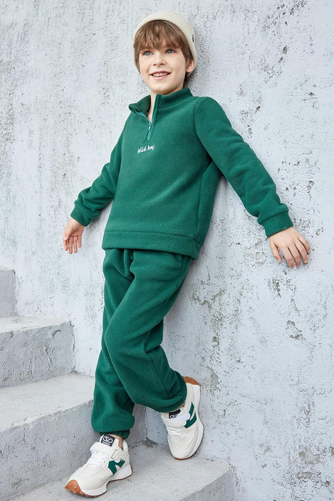 Arshiner Toddler Boys Letter Embroidery Half Zip Sweatshirt & Pants Set