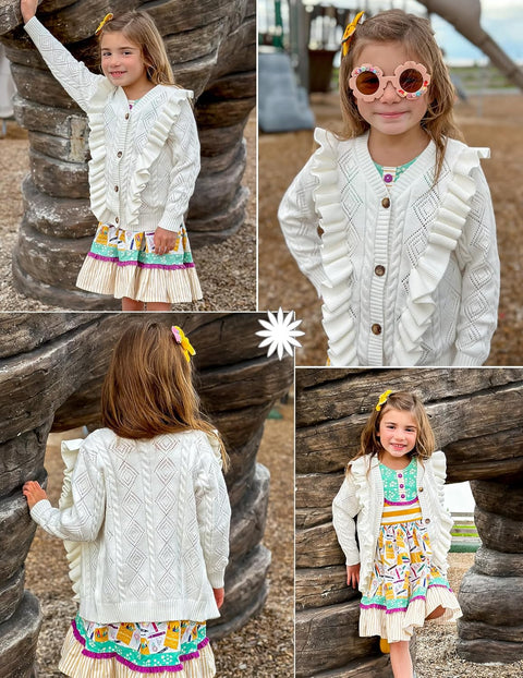 Arshiner Girls Cardigan Sweaters Ruffle School Uniform Sweater