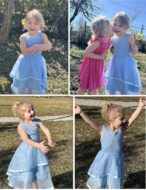 Arshiner Girls Dress Formal Party Fluffy Tulle Sleeveless Belted Dresses 3-11Y