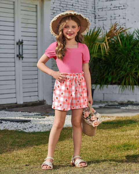 【 2-8Y】Arshiner Toddler Girl Puff Sleeve Tops + Shorts + Headband 3pcs Sets