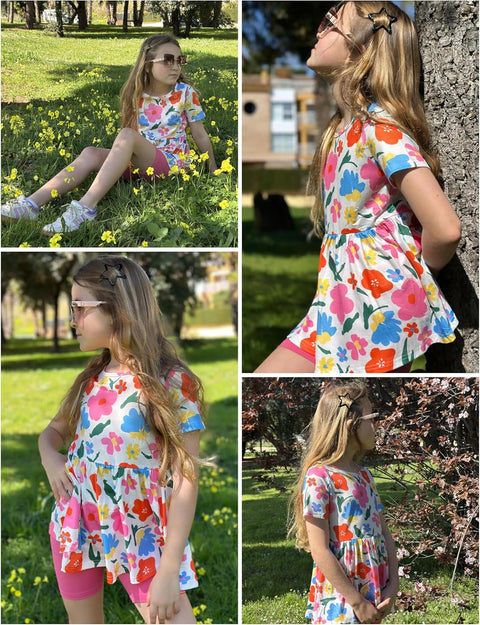 Arshiner Girls Summer Outfits Short Sleeve Ruffle Hem Top and Biker Shorts Set Girl Clothes 6-14 Years