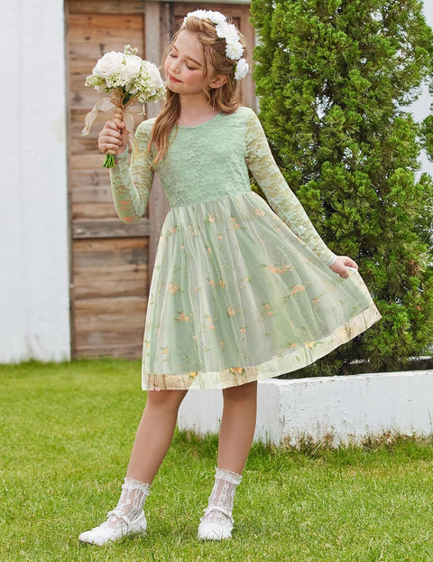 Arshiner Flower Girl Dress V Back Lace Tulle Party Dresses