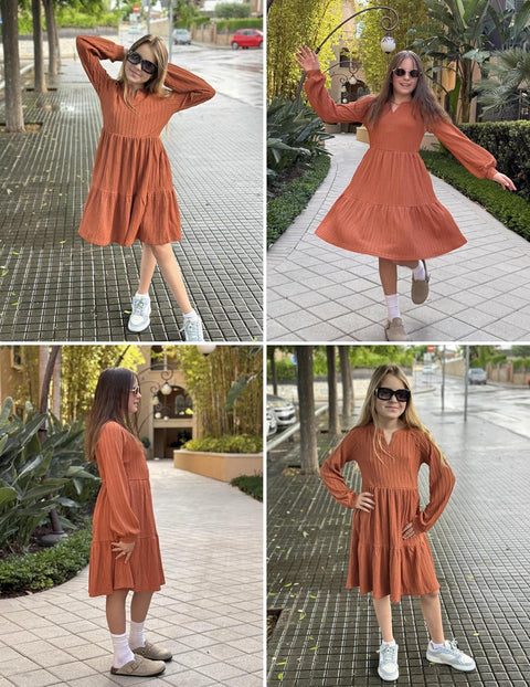 Arshiner Girls Dresses Lantern Long Sleeve Casual Dress