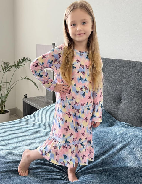 Arshiner Girls' Sleepwear Long Sleeve Cute Nightie Pajama Dress