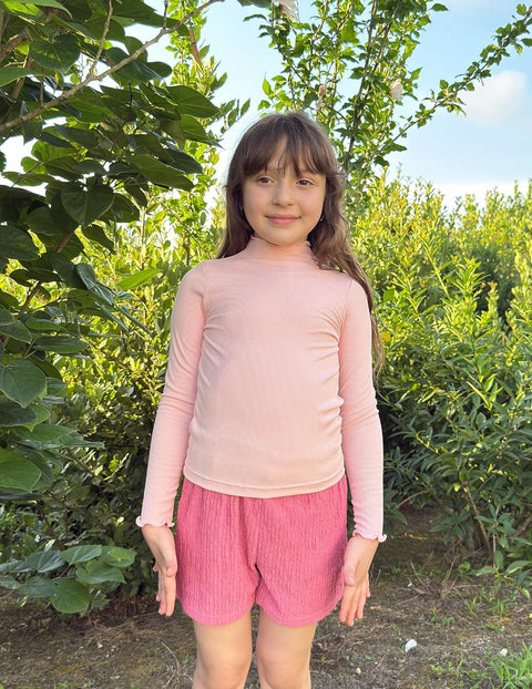 Arshiner Girls Lettuce Trim Mock Neck Ribbed Knit Tops
